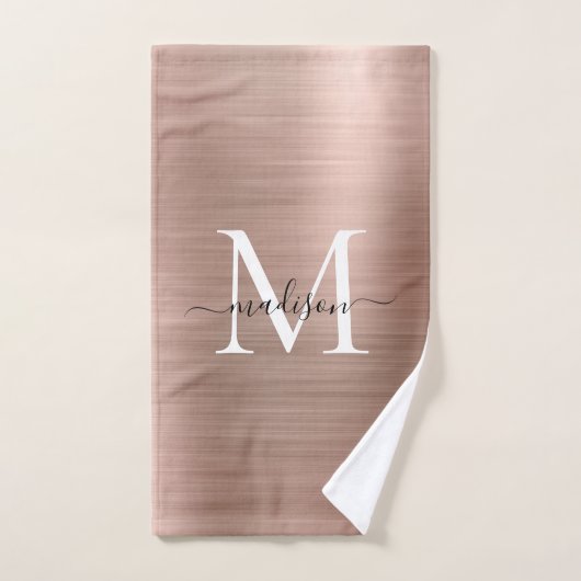Elegante Rose Gold Brushed Metal Monogram Script Badhandtuch Set (Handtuch)