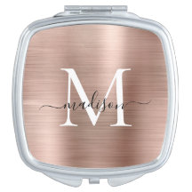 Elegante Rose Gold Brushed Metal Monogram Script