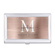 Elegante Rose Gold Brushed Metal Monogram Script