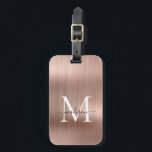 Elegante Rose Gold Brushed Metal Script Monogram Gepäckanhänger<br><div class="desc">Rosa Rose Gold Pinselmetall Monogram Niedliche Tag Tag</div>