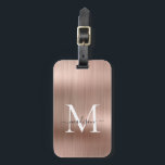 Elegante Rose Gold Brushed Metal Script Monogram Gepäckanhänger<br><div class="desc">Rosa Rose Gold Pinselmetall Monogram Niedliche Tag Tag</div>