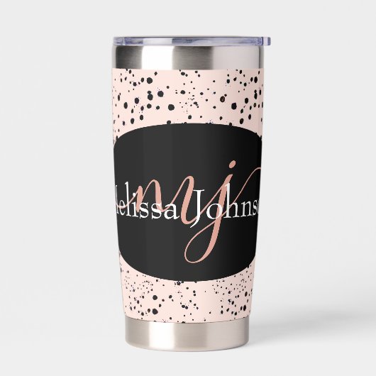 Elegante Rose Gold Buchstaben auf Schwarz Thermal Thermobecher (Links)