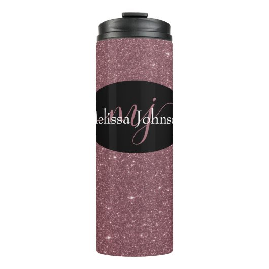 Elegante Rose Gold Buchstaben auf Schwarz Thermal Thermosbecher (Vorderseite)