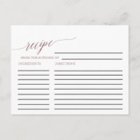 Elegante Rose Gold Calligrafy Bridal Rezept Karten