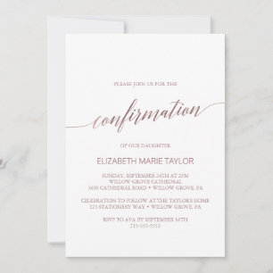 Elegante Rose Gold Calligrafy Confirmation Einladung