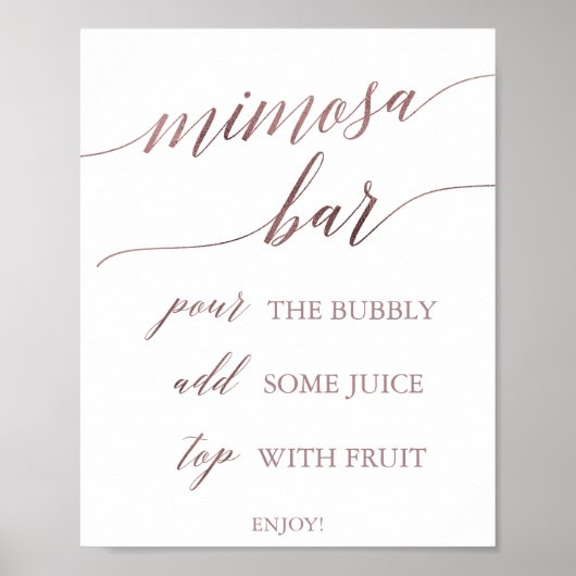 Elegante Rose Gold Calligrafy Mimosa Bar Sign Poster (Vorne)
