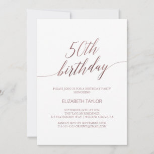 Elegante Rose Gold Calligraphie 50. Geburtstag Einladung