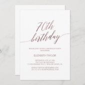 Elegante Rose Gold Calligraphie 70. Geburtstag Einladung (Vorne/Hinten)
