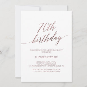 Elegante Rose Gold Calligraphie 70. Geburtstag Einladung