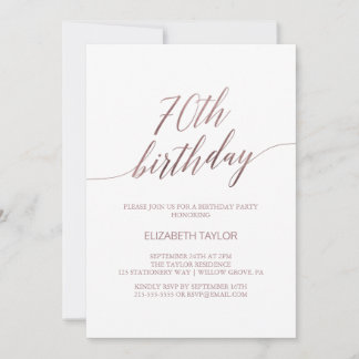 Elegante Rose Gold Calligraphie 70. Geburtstag Einladung