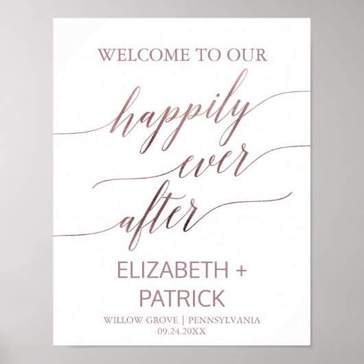 Elegante Rose Gold Calligraphie glücklich immer na Poster (Vorne)