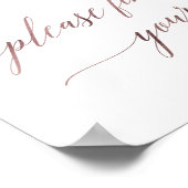 Elegante Rose Gold Calligraphie Suchen Sie Ihr Sit Poster (Ecke)