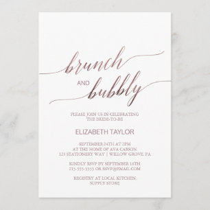 Elegante Rose Gold Calligraphy Brunch & Bubbly Einladung