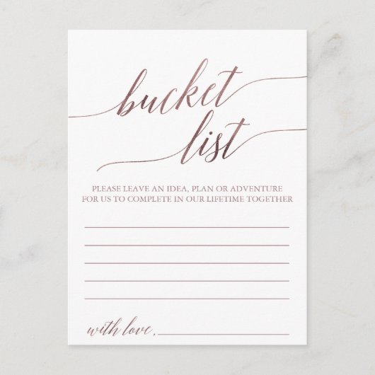 Elegante Rose Gold Calligraphy Bucket List Cards Postkarte (Vorderseite)