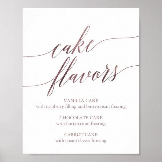 Elegante Rose Gold Calligraphy Cake Flavours Zeich Poster (Vorne)