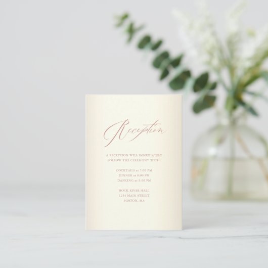 Elegante Rose Gold Calligraphy Champagne Wedding Begleitkarte (Stehend Vorderseite)