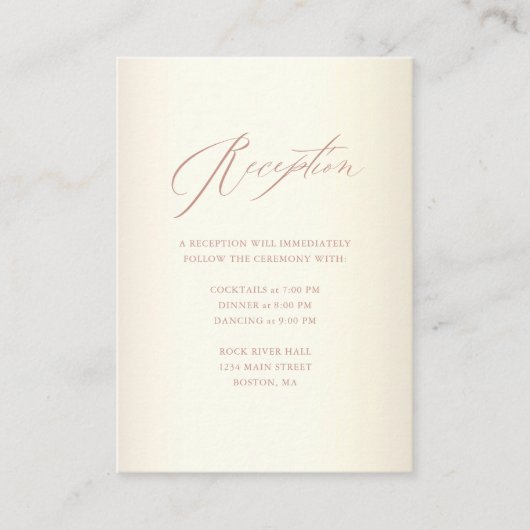 Elegante Rose Gold Calligraphy Champagne Wedding Begleitkarte (Vorderseite)