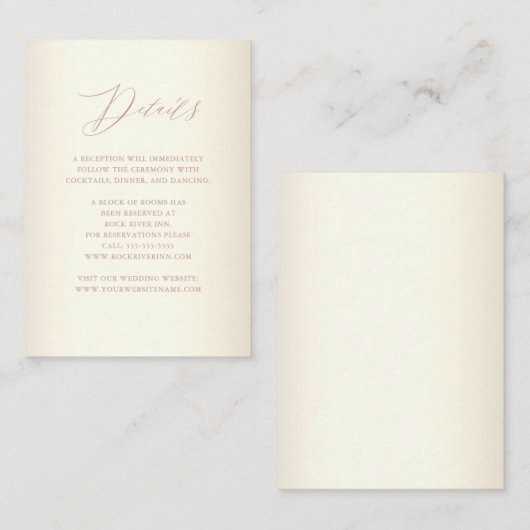 Elegante Rose Gold Calligraphy Champagne Wedding Begleitkarte (Vorne/Hinten)