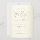 Elegante Rose Gold Calligraphy Champagne Wedding Einladung (Vorderseite)