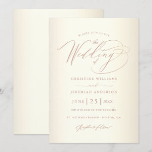 Elegante Rose Gold Calligraphy Champagne Wedding Einladung