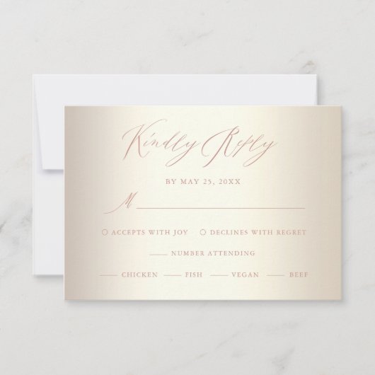 Elegante Rose Gold Calligraphy Champagne Wedding RSVP Karte (Vorderseite)