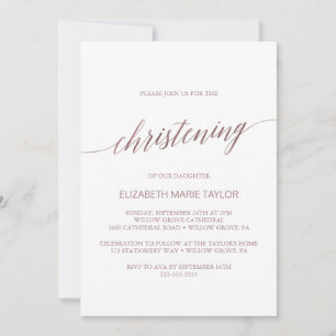 Elegante Rose Gold Calligraphy Christening Einladung