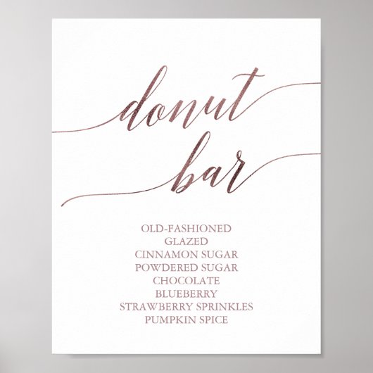 Elegante Rose Gold Calligraphy Donut Bar Sign Poster (Vorne)