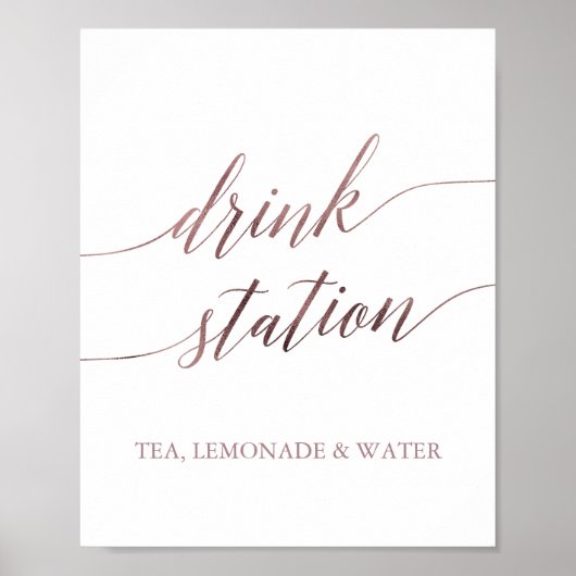 Elegante Rose Gold Calligraphy Drink Station Poster (Vorne)