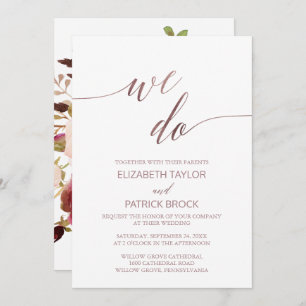 Elegante Rose Gold Calligraphy Floral We Do Weddin Einladung