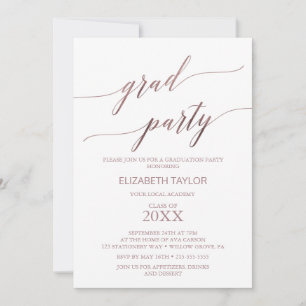 Elegante Rose Gold Calligraphy Graduation Party Einladung