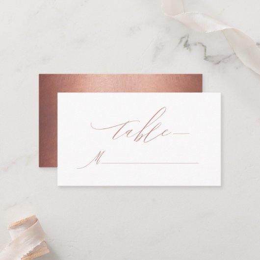 Elegante Rose Gold Calligraphy Metallic Wedding Platzkarte (Vorderseite/Rückseite Beispiel)