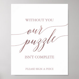 Elegante Rose Gold Calligraphy Puzzle Gästebuch