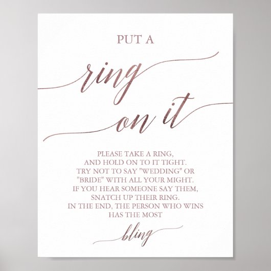 Elegante Rose Gold Calligraphy Ring Game Sign Poster (Vorne)