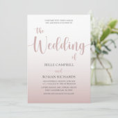 Elegante Rose Gold Calligraphy Script Wedding Einladung (Stehend Vorderseite)