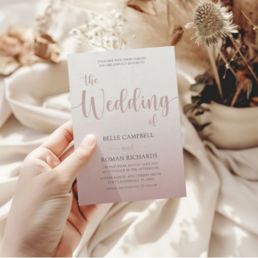 Elegante Rose Gold Calligraphy Script Wedding Einladung