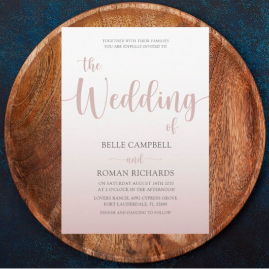 Elegante Rose Gold Calligraphy Script Wedding Einladung