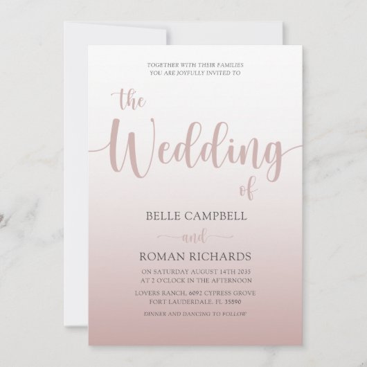 Elegante Rose Gold Calligraphy Script Wedding Einladung (Vorderseite)