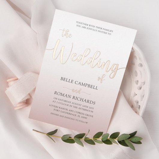 Elegante Rose Gold Calligraphy Script Wedding Folieneinladung