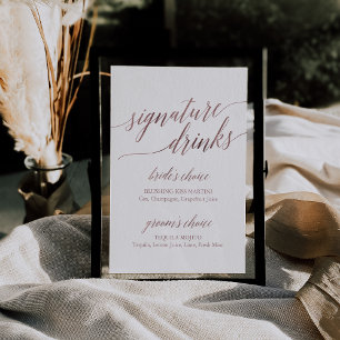 Elegante Rose Gold Calligraphy Signature Drinks Poster