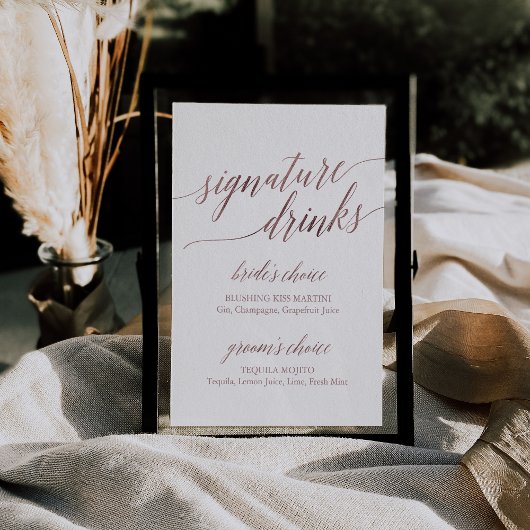 Elegante Rose Gold Calligraphy Signature Drinks Poster