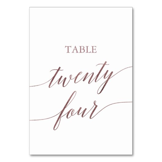 Elegante Rose Gold Calligraphy Table 24 Tischnummer (Rückseite)