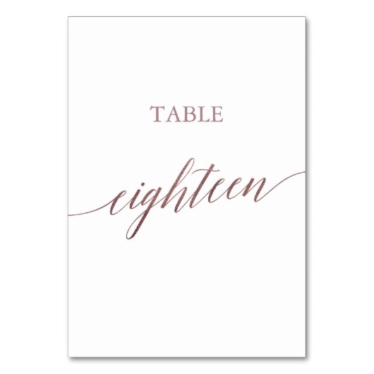 Elegante Rose Gold Calligraphy Table Achtzehn Tischnummer (Vorderseite)