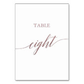 Elegante Rose Gold Calligraphy Table Aight Tischnummer (Rückseite)