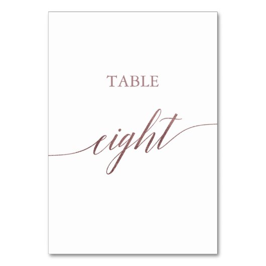 Elegante Rose Gold Calligraphy Table Aight Tischnummer (Vorderseite)