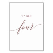 Elegante Rose Gold Calligraphy Table Four Tischnummer (Vorderseite)