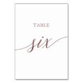 Elegante Rose Gold Calligraphy Table Six Tischnummer (Rückseite)