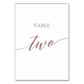Elegante Rose Gold Calligraphy Table Two Tischnummer (Rückseite)