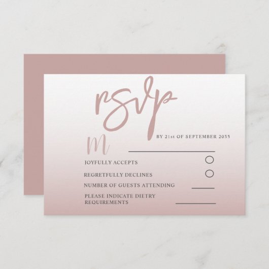 Elegante Rose Gold Calligraphy UAWG Wedding RSVP Karte (Vorne/Hinten)