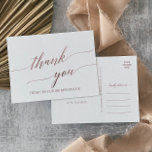 Elegante Rose Gold Calligraphy Vielen Dank Postkarte<br><div class="desc">Diese elegante Rose Goldkalligraphie danke Postcard ist perfekt für eine einfache Hochzeit. Das rot-rosa Design besticht durch eine minimalistische Postkarte, die mit romantischen und skurrilen Imitaten in Rose mit Goldfolien-Typografie dekoriert ist. Personalisieren Sie die Kartenvorderseite mit einer kurzen Nachricht. Personalisieren Sie den Rücken mit einer längeren Danksagung Nachricht. Alternativ können...</div>