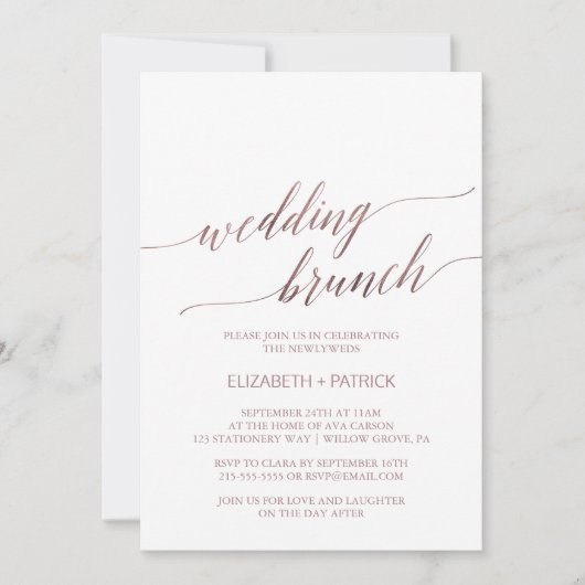 Elegante Rose Gold Calligraphy Wedding Brunch Einladung (Vorderseite)